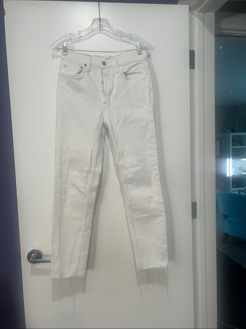 Re/Done Off-White Straight-Leg Jeans with Raw Hem size 27